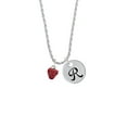 thumbnail image 2 of Delight Jewelry Silvertone Mini Red Enamel Strawberry Silvertone Script Initial Disc - R - Charm Necklace, 20"+3", 2 of 4