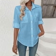 thumbnail image 2 of Zivyakyron Long Sleeve Women Shirts Fall Casual Office Cotton Linen Blouse Ladies Loose Solid Going Out Collared Tops Blue L, 2 of 10