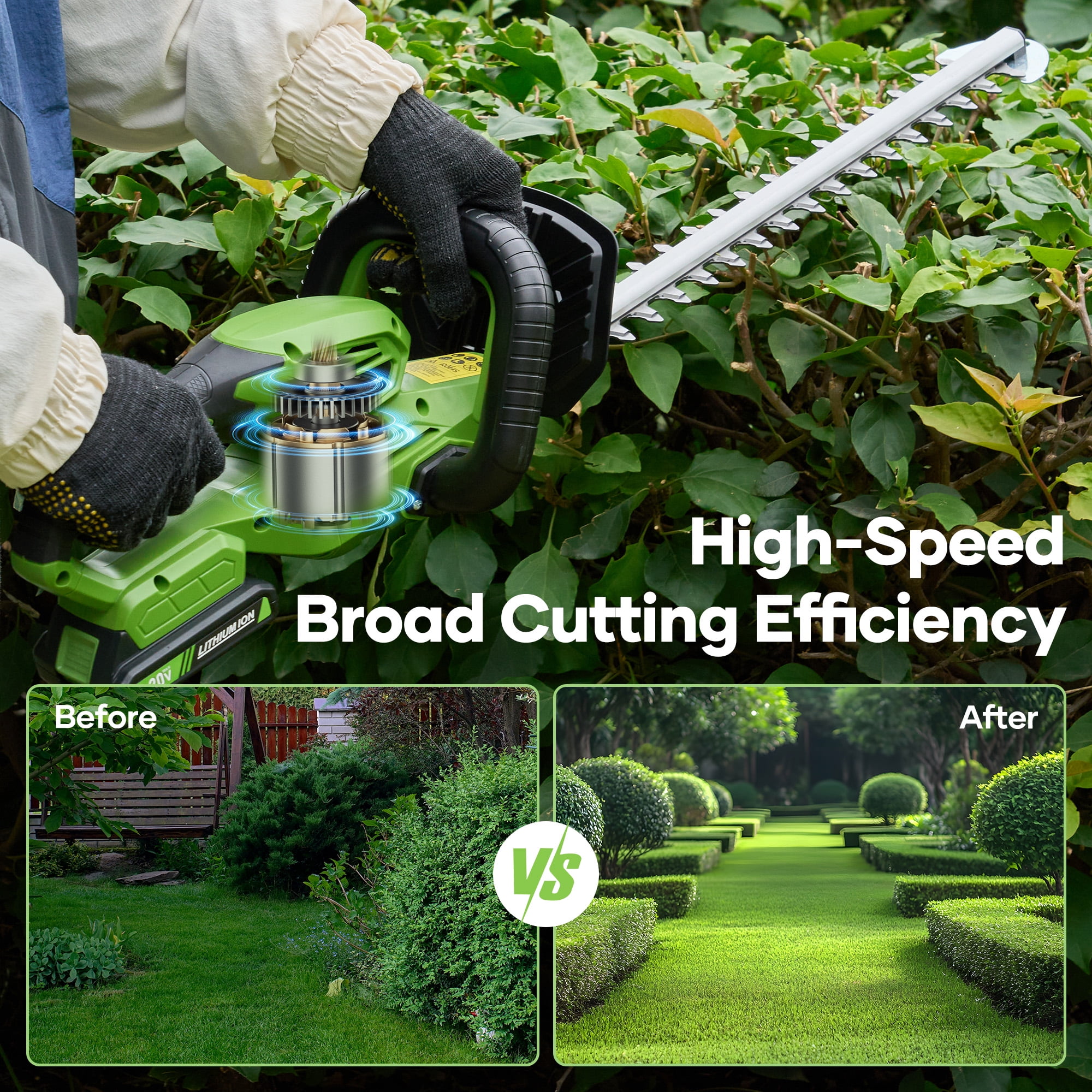 TACKLIFE 20V 19In Cordless Hedge Trimmer with 2.0Ah Battery & Charger, Electric Hedge Trimmer with SK5 Durable Dual-Action Blades, for Bush & Shrub Cutting, Trimming, Pruning, Portable,Green