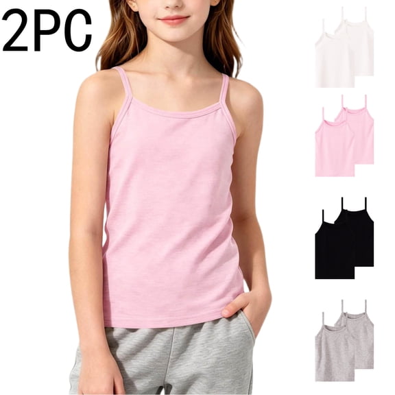 NAISIBABY Girls Tank Tops 2-Pack, Spaghetti Strap Ultra-Soft Scoop Neck Kids Dance Ballet Sports Camisole Pink Size 12