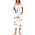 thumbnail image 5 of Women's Pajama Sets 2 Piece Summer Sleepwear Ladies Pjs Short Sleeve Capri Pant With Pockets, 5 of 8
