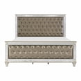 thumbnail image 2 of Juhi Queen Size Bed- Button Tufted Gray Faux Leather- Crystals Trim- Wood, 2 of 6