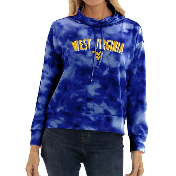 Women's Blue West Virginia Mountaineers Maddie Mock Neck Tie-Dye Tri-Blend Pullover Hoodie