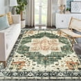 thumbnail image 5 of Machine Washable Area Rug 4' x 6', Non Slip Backing Low Pile Rugs Boho Vintage Foldable Stain Resistant Indoor Carpet for Bedroom Living Room Playroom, Green, 5 of 7