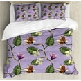 thumbnail image 1 of Tropical Duvet Cover Set King Size, Exotic Lily and Hibiscus Blossoms with Monstera Leaves Botanical Flora Art, Decorative 3 Piece Bedding Set with 2 Pillow Shams, Lilac Multicolor, by Ambesonne, 1 of 3