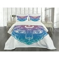 thumbnail image 3 of Ambesonne Boho Quilted Bedspread Set 3 Pcs, Cat Head Moon and Star, King Size, Blue Violet Cinnamon, 3 of 5