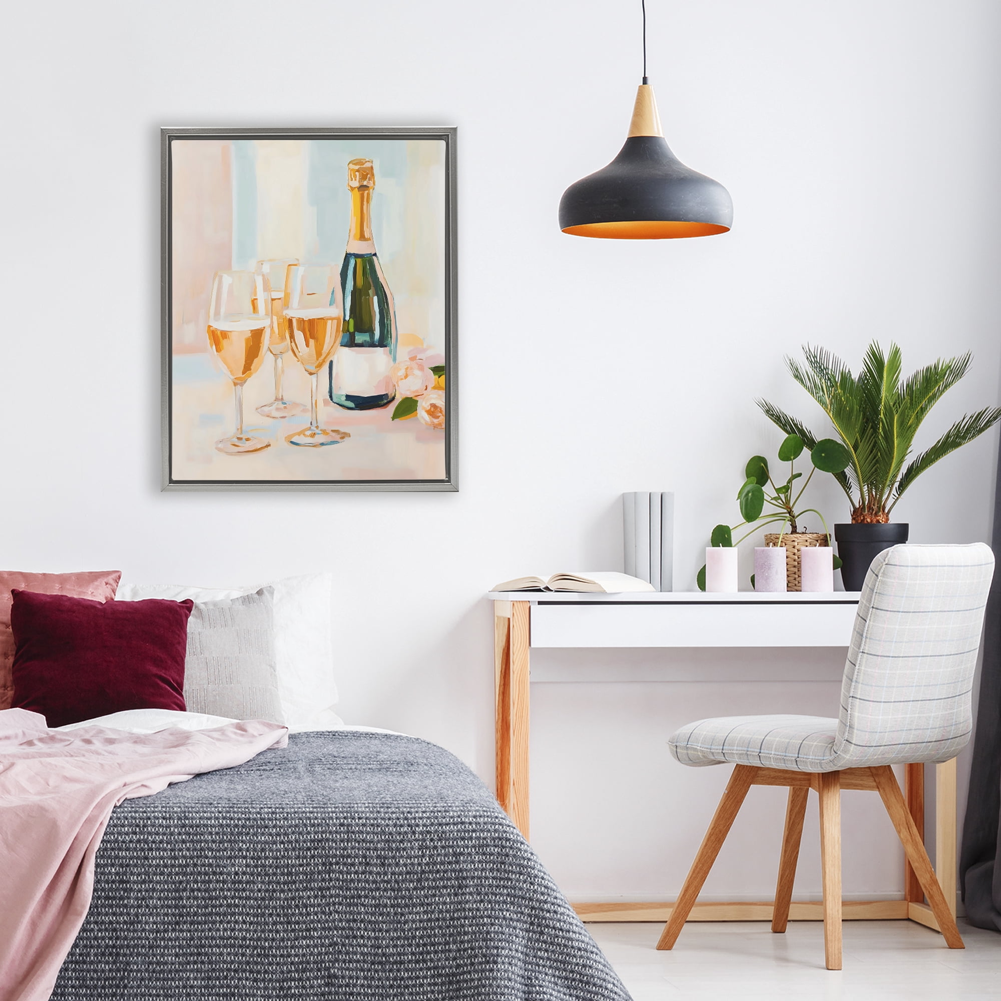 Stupell Industries Champagne Triple Toast Gray Framed Floater Canvas Wall Art, design by The Prints Vibe