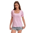 thumbnail image 5 of Women's 2-Pack Casual Loose T-Shirts Square Neck Ruffle Puff Sleeve Short Sleeve Summer Tops pinkstripe/Red, 5 of 7