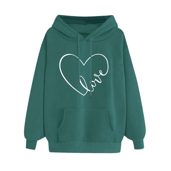 LOVZFMLL Essentials Hoodie Heart Printed Long Sleeve Hooded Pullover Fall Fashion 2025 Women Clothing Comfort Sweatshirt Tops