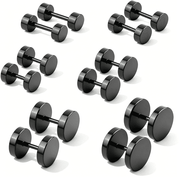 DESIGNICE 6 Pairs of Black Stainless Steel Stud Earrings for Men, Hypoallergenic