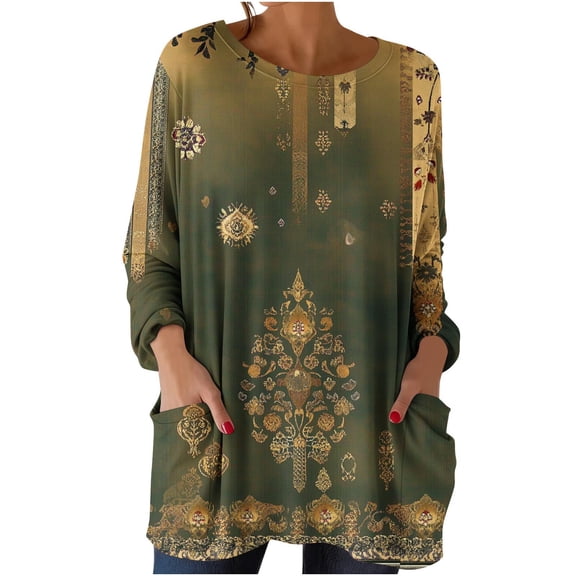Stamzod Long Sleeve Shirts for Women 2026 Loose Fit Tunic Tops Dressy Casual Pullover Blouses with Pocket Green S