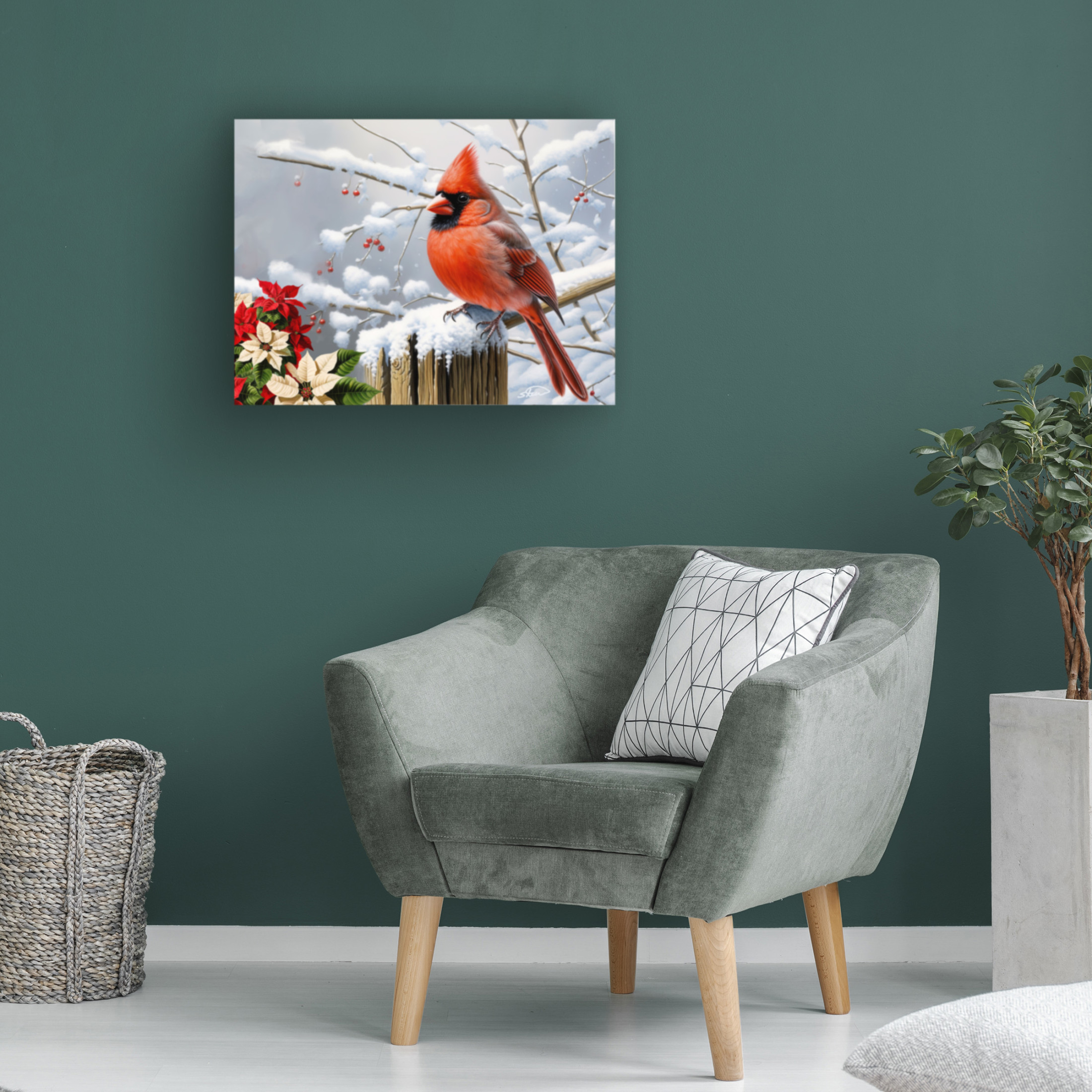 Canvas Wall Art - Stewart 'Winter Frost Cardinals' Wall Art for Living Room, Bedroom, or Office Décor by Trademark Fine Art - 32 x 24 Inches