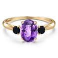 thumbnail image 3 of Gem Stone King 10K Yellow Gold Purple Amethyst and Black Onyx 3-Stone Ring for Women | 1.40 Cttw | Oval Checkerboard 8X6MM | Gemstone February Birthstone | Size 7, 3 of 6