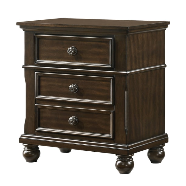 Officery Traditional 3Drawer Nightstand with Bun Feet 1Pc End Table