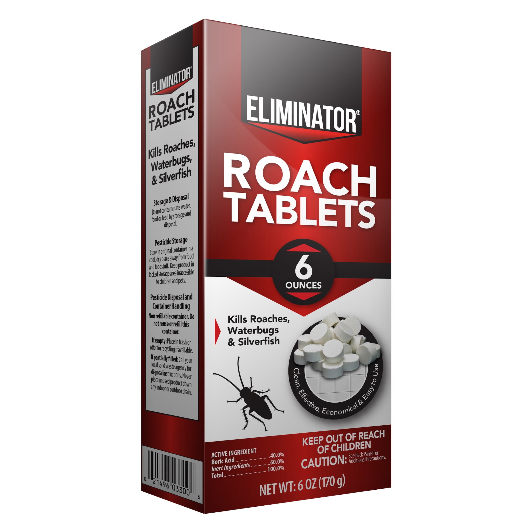 Eliminator Roach Tablets 6 Ounce, Boric Acid, - Kills Roaches, Waterbugs, and Silverfish