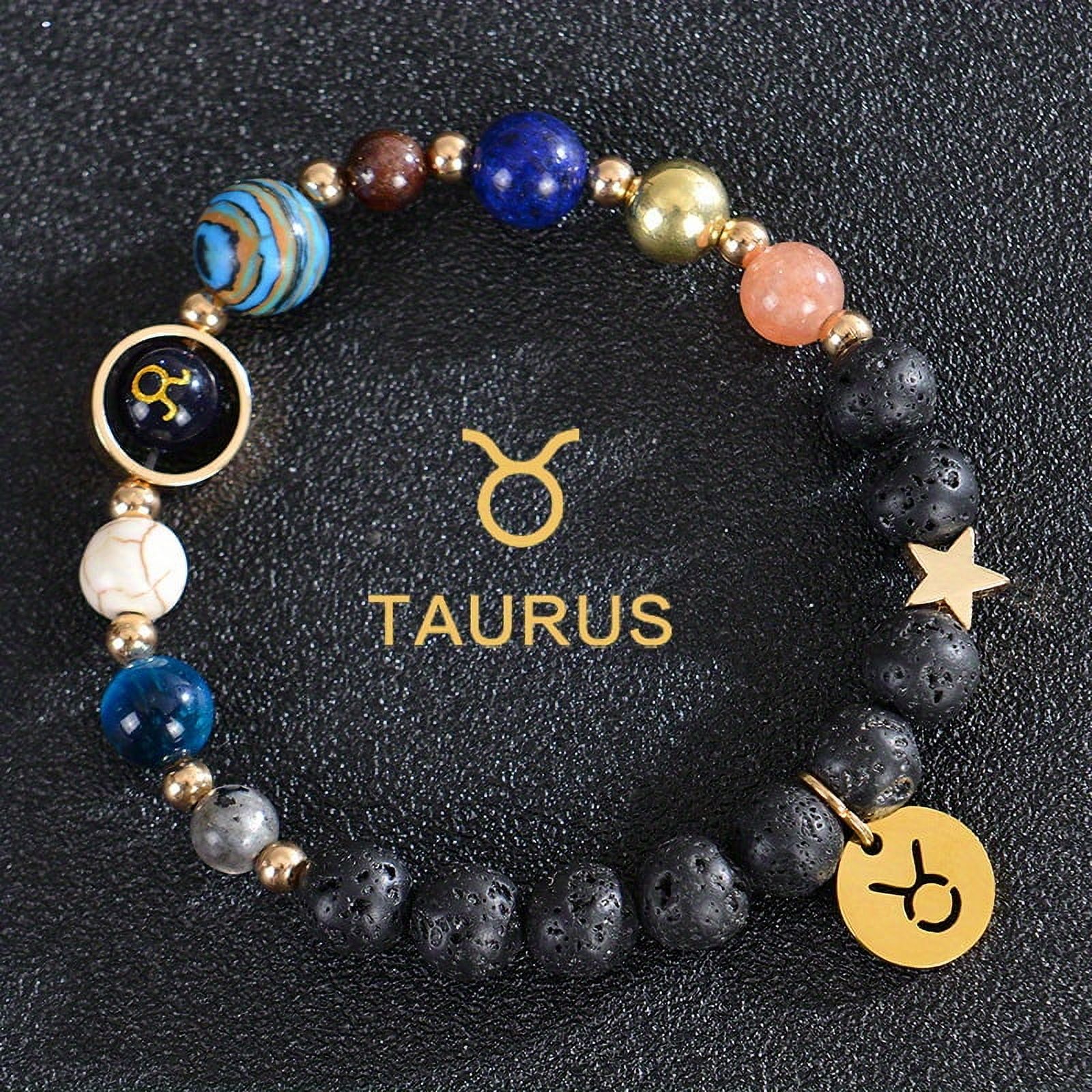 1 piece of eight planets and twelve zodiac signs bracelet with frosted stone beads, perfect for daily wear, gifts and birthday gifts for women and men,Taurus-Volcanic Stone
