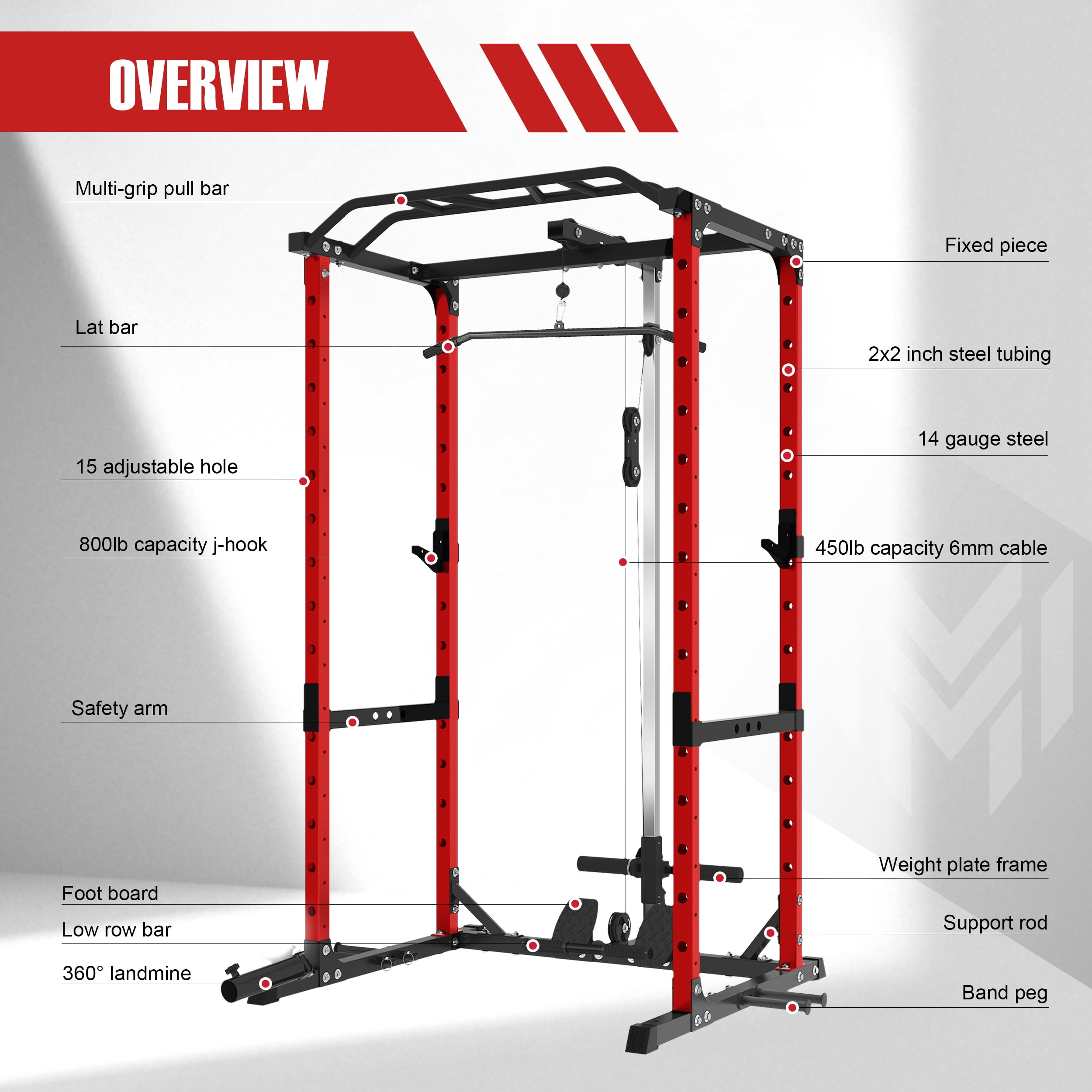 Power Rack, Pro-Grade Power Cage Home Gym with 1600lb Capacity, 30mm Multi-Grip Pull-Up Bar, LAT Pulldown & Landmine, Gray – Compact Design for Garage/Apartment