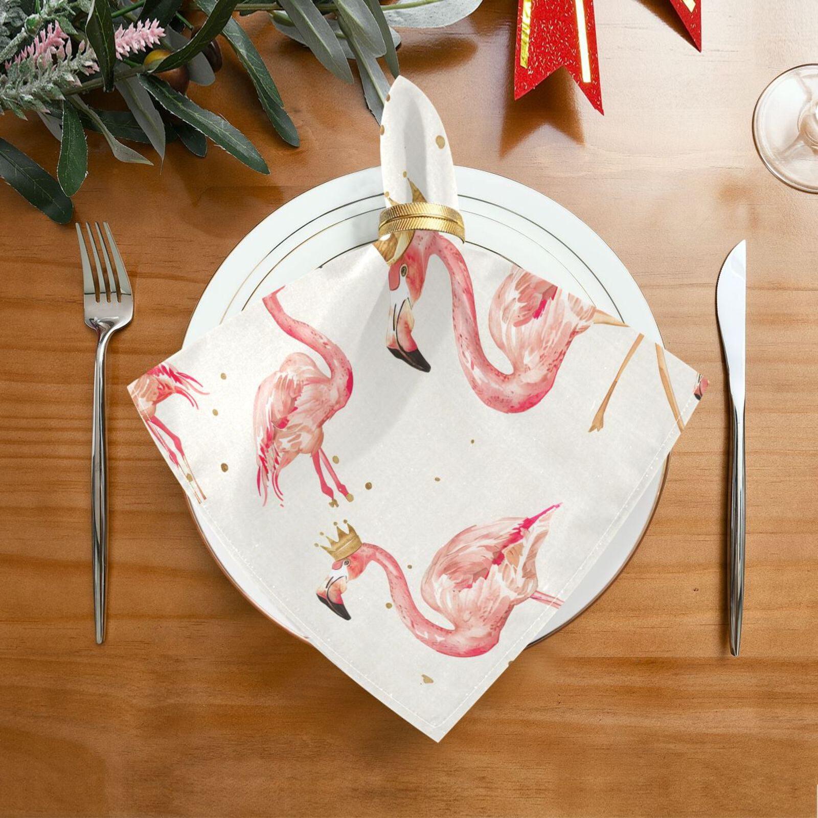 JSTEL Pink Flamingo Crown Cloth Napkins Set of 6, 20x20 Inch Washable and Reusable Napkin for Decoupage Dinner Party Everyday Use