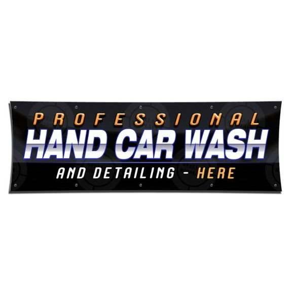 Professional Car Wash and Detailing Here! Banner (3ft X 9ft) Open Sign Display Auto Service Shop