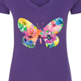thumbnail image 4 of Inktastic Butterfly Shape with Colorful Flowers Women's V-Neck T-Shirt, 4 of 5