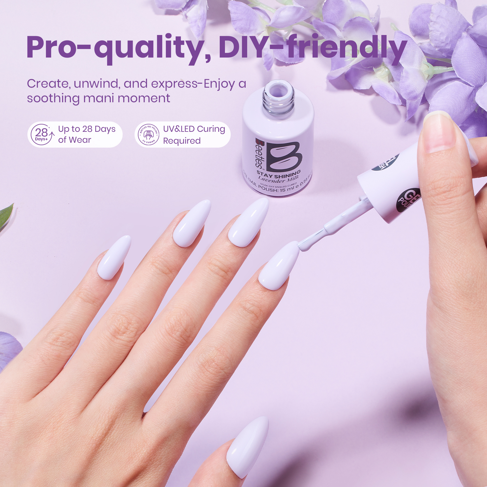 Beetles Stay Shining Collection Salon-Quality Gel Polish- 0.51 fl oz -Lavender Milk"