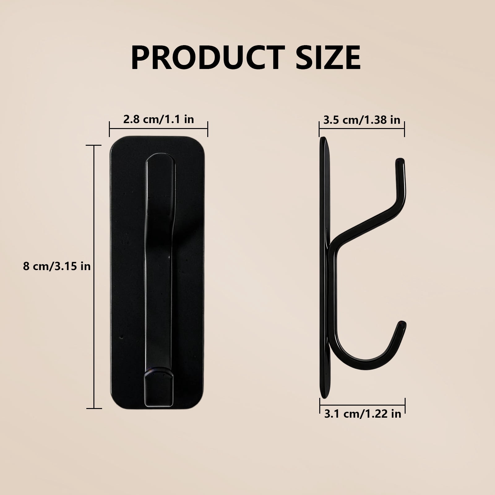 Koomade 8 Packs Coat Hook Wall Mounted Self-Adhesive Hanger for Shower Kitchen Bathroom House Hook for Towel Coat Cloth, Black