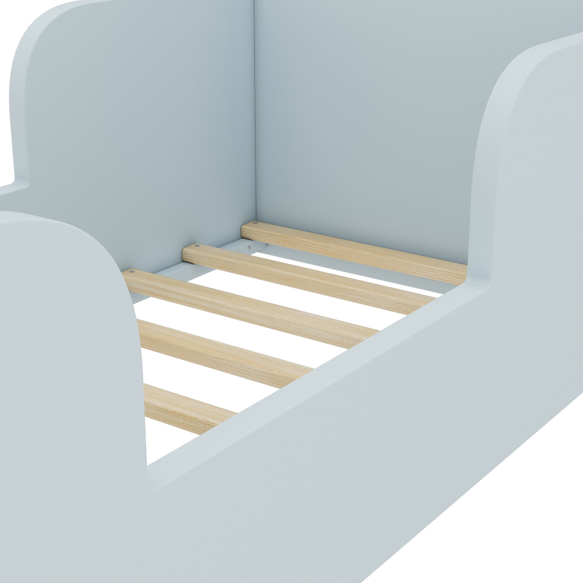 Aukfa Toddler Bed, Floor Bed Frame with Safely Rail and Bear Shape Headbroad for Kids Ages 2-6, Blue
