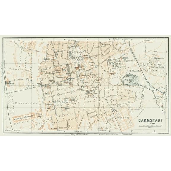 Historic Map - Darmstadt Germany - Baedeker 1914 - Vintage Wall Art