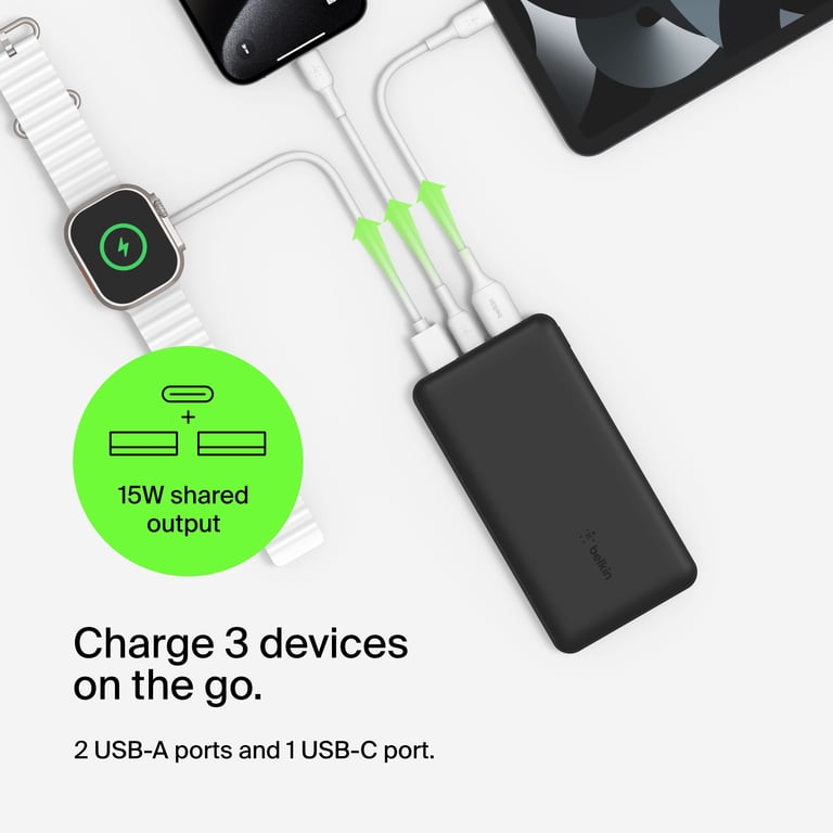 Belkin, USB-C Portable Charger, 10K Power Bank, 3 Ports Fast