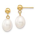 thumbnail image 1 of 14k Yellow Gold 7 8mm White Rice Freshwater Cultured Pearl Drop Dangle Earrings, 1 of 6