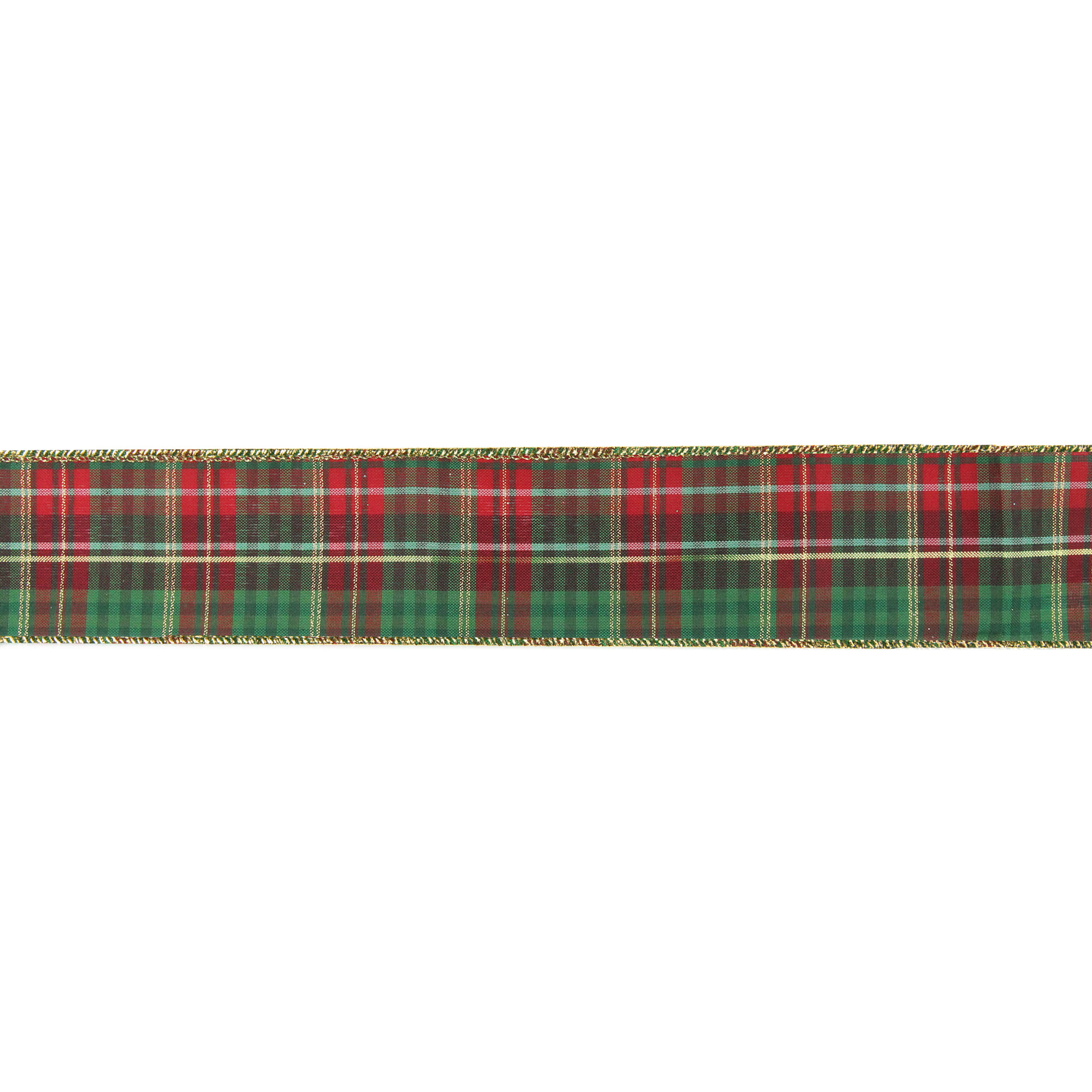 10yd Roll 'Red/Green Tartan' Fabric Wire Edge Christmas Ribbon 2.5in Wide 