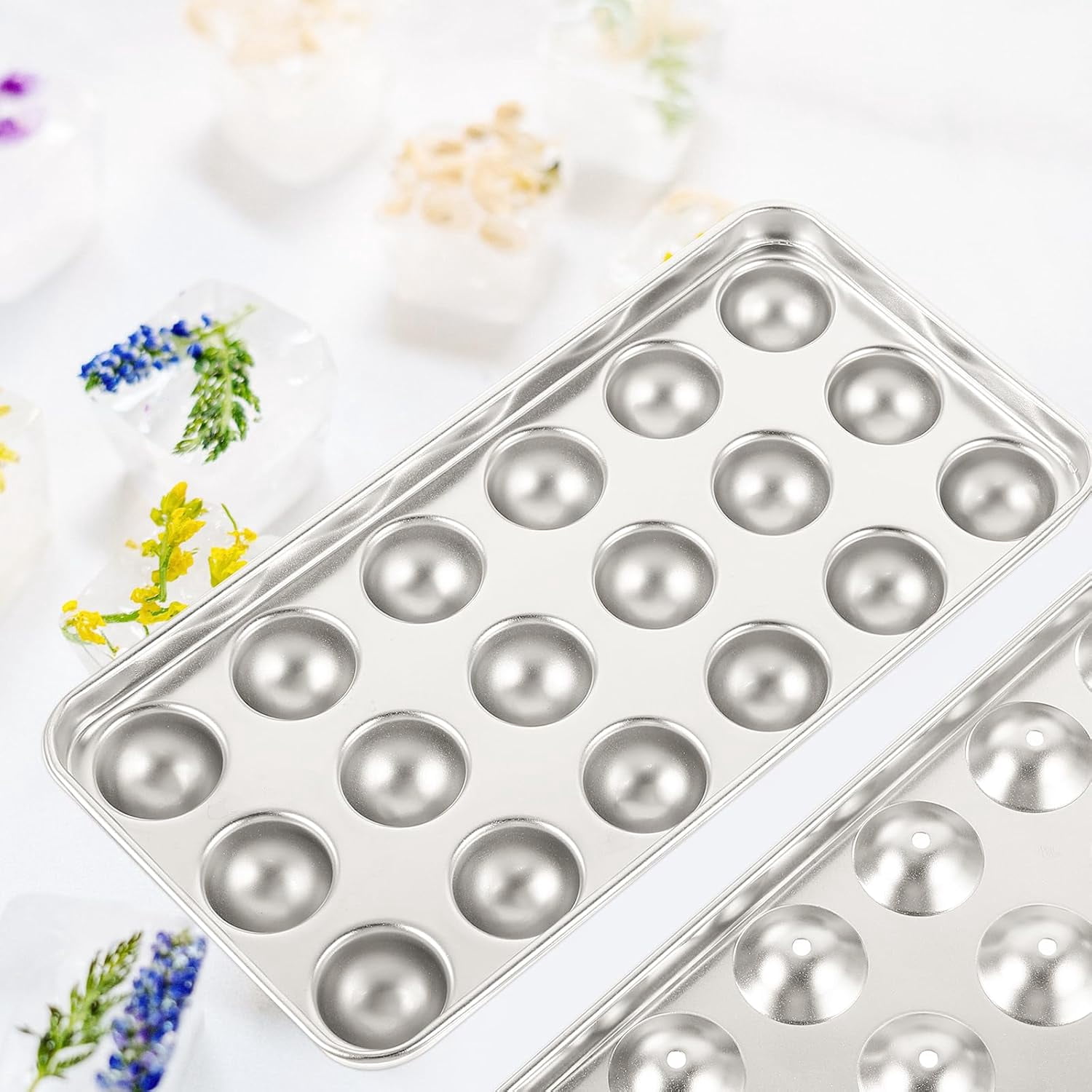 ABPETE Stainless Steel Round Ice Cube Tray With Lid - Easy Release Mold for Ice Balls - Freezer Tray for Drinks, Soda, Whiskey, Cocktails