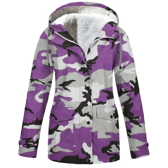 lcziwo Prime Day Deals Today Womens Rain Jacket with Hood Fleece Lined Rain Coats Waterproof Lightweight Camo Rain Jackets Trendy Outdoor Trench Coat Outerwear 2024 Multicolor,XXL