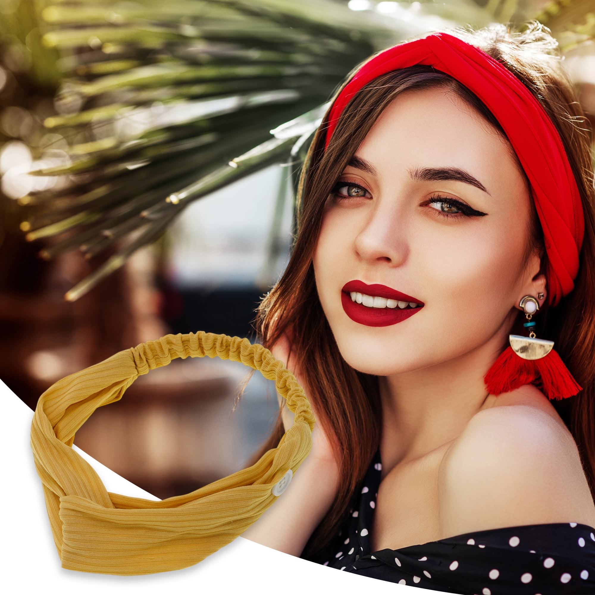 Unique Bargains Button Stripe Elastic Headwrap 1 Pc Ginger