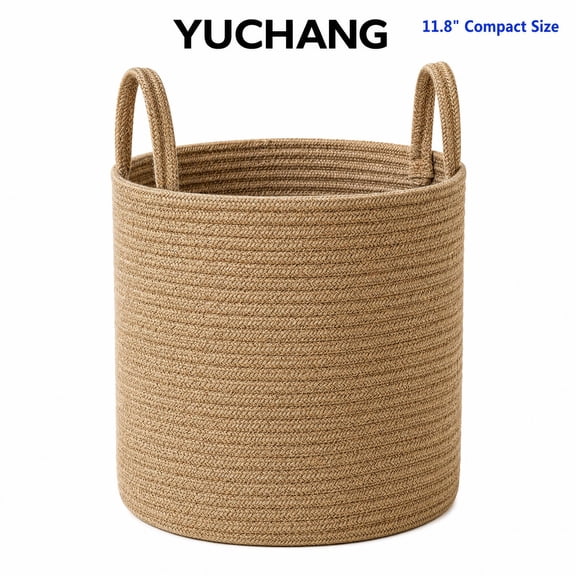 YUCHANG Woven Storage Baskets Set of 3 with Handles, Large Cotton Rope Laundry Basket, Durable Home Organizer for Toys, Laundry, and Blankets 30*30cm
