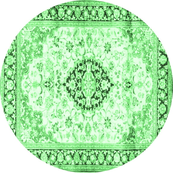 Ahgly Company Indoor Round Medallion Emerald Green Traditional Area Rugs, 7' Round