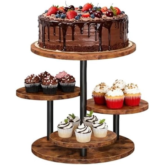 Wooden 4 Tier Round Cupcake Tower Stand for 50 Cupcakes, 360° Rotatable Cake Stand Dessert Table Display Stand for Birthday Wedding Baby Shower Tea Party$$Home Decor, Kitchen, & Other