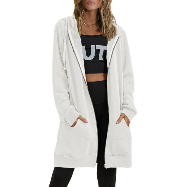 Innerwin Sweatshirts à Capuche Zippés pour Femmes Sweat à Capuche Automne Couleur Unie Chaud Blanc TP