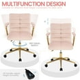 thumbnail image 3 of Velvet Desk Chair with Arms, Adjustable Height Home Office Chair, Mid-Back Upholstered Vanity Chair with 360° Swivel and Wheels for Living Room or Study, Light Pink, 3 of 8