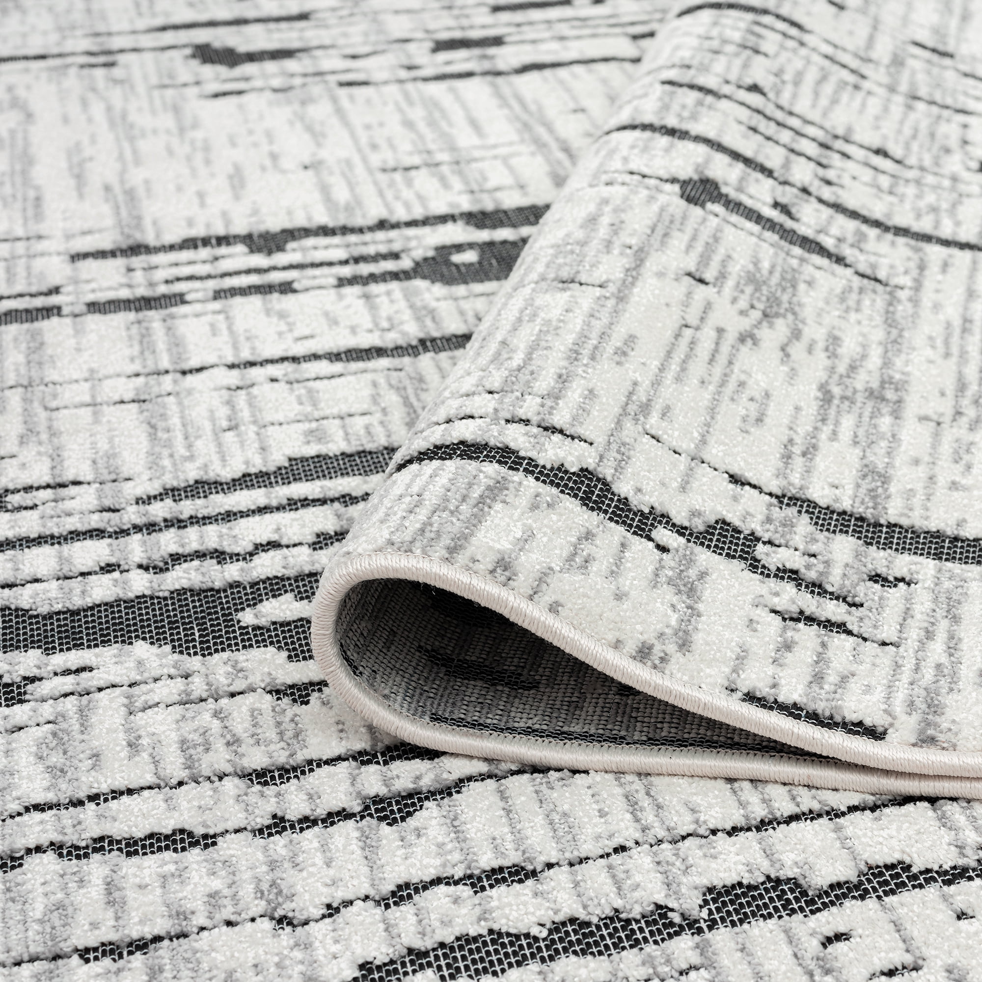 5x8 Water Resistant, Indoor Outdoor Rugs for Patios, Front Door Entry, Entryway, Deck, Porch, Balcony | Outside Area Rug for Patio | Black, Stripe | Size: 5'3'' x 7'3''