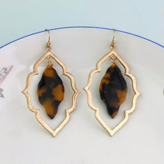 Bohemian Leopard Tortoise Shell Acrylic Floral Drop Women Statement Earrings