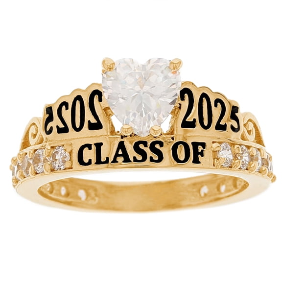 JackAni 10k Yellow Gold White CZ April Birthstone Gorgeous 2025 Graduation Ring - Size 5.00