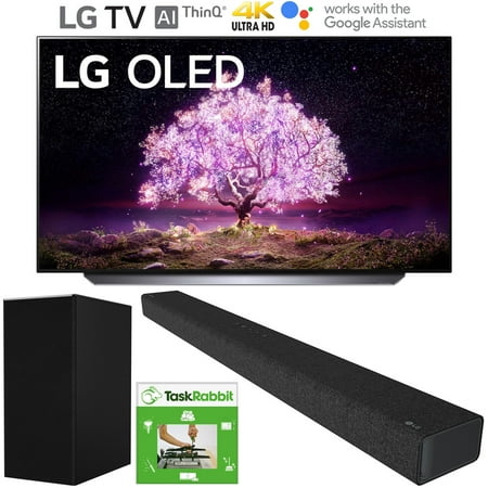 LG OLED77C1PUB 77 Inch 4K Smart OLED TV with AI ThinQ (2021 Model) Bundle with LG SP7Y 5.1 Channel High Res Audio DTS Virtual:X Sound Bar with Wireless Subwoofer and TaskRabbit Installation Services