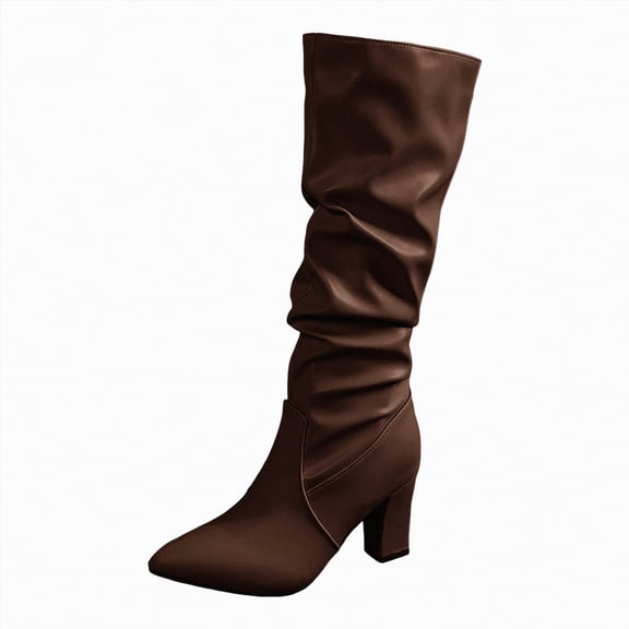UngA Women Boots Slouchy Boots Wide Calf Combat Platform Boots Chunky Heel Punk Goth Riding Boots Women Mid Calf Coffee,Size 6