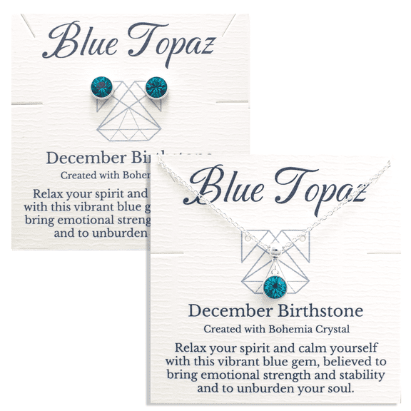 Silver December Birthstone Necklace and Stud Earrings Set with Bohemian Crystals, Silver Plated, Birthday Month Gift, Great for Mom.