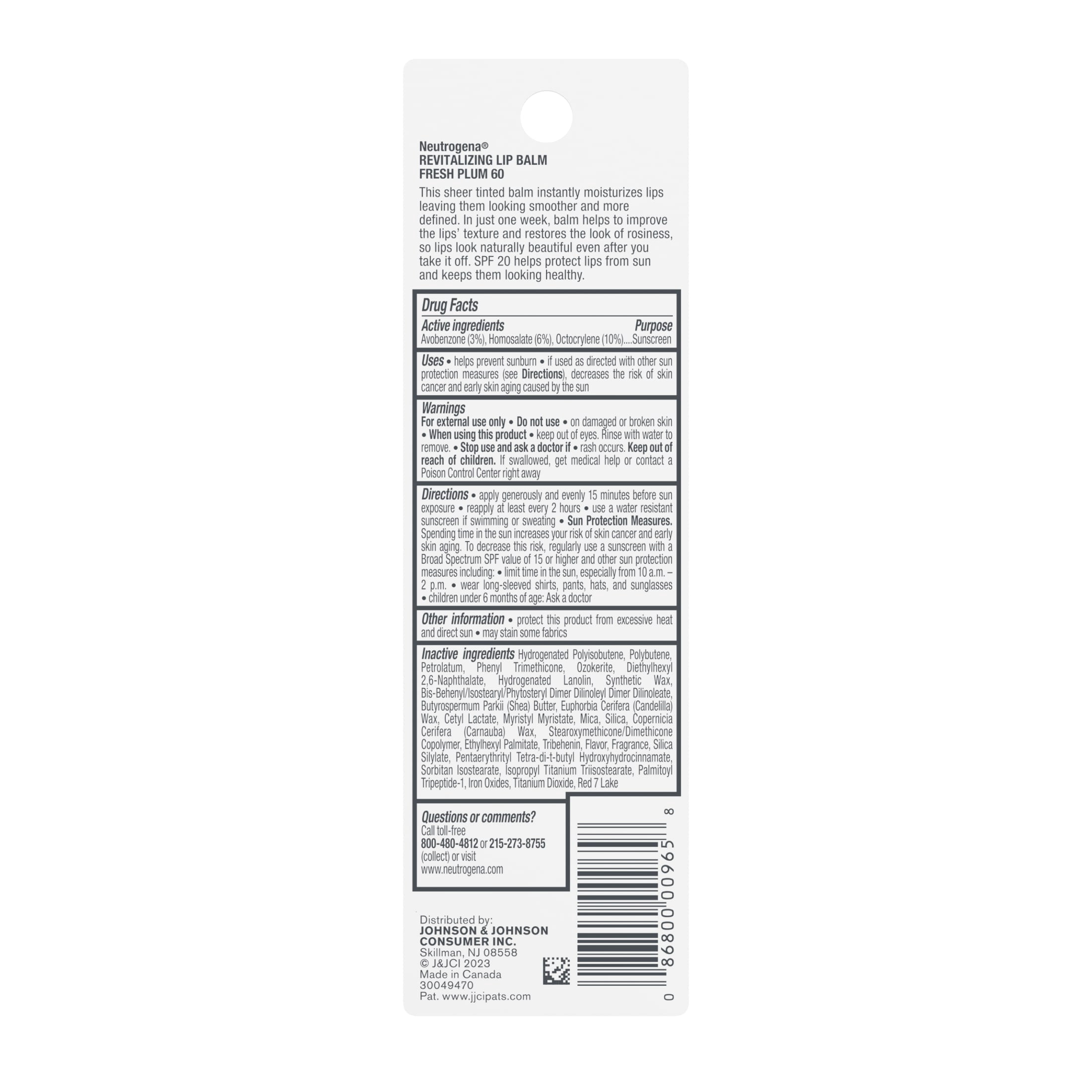 (2 pack) Neutrogena Revitalizing Tinted Lip Balm, SPF 20, Sheer Fresh Plum, .15 oz