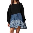 thumbnail image 2 of Qiopertar Vente de Liquidation Robe Sweat-Shirt à Manches Longues en Denim Imprimé Col Rond Patchwork pour Femmes Offres de la Semaine Moins de 5$, 2 of 6