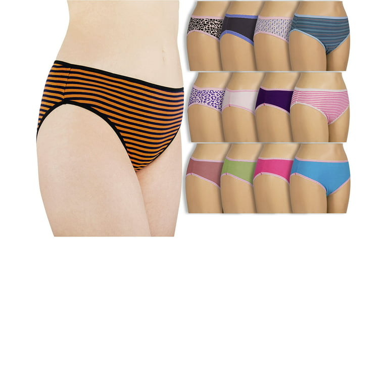 Sexy Basics Women's 12 Pack 100% Cotton High Leg Brief Underwear