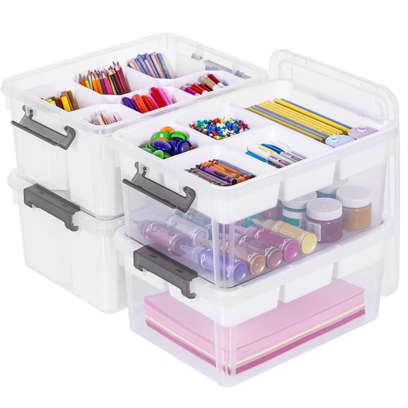 Caja de almacenamiento Citylife de 17 litros con bandeja y 6 insertos para manualidades, transparent