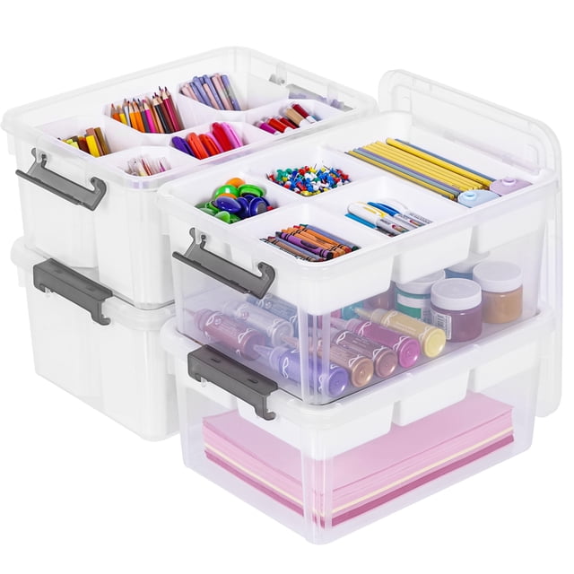 Caja organizadora Citylife de 17 cuartos, transparente, con bandeja removible, paquete de 4